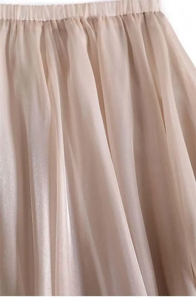 Smooth Satin Skirts Women Spring Summer Fashion Mid-Length A-Line Pleated Skirt