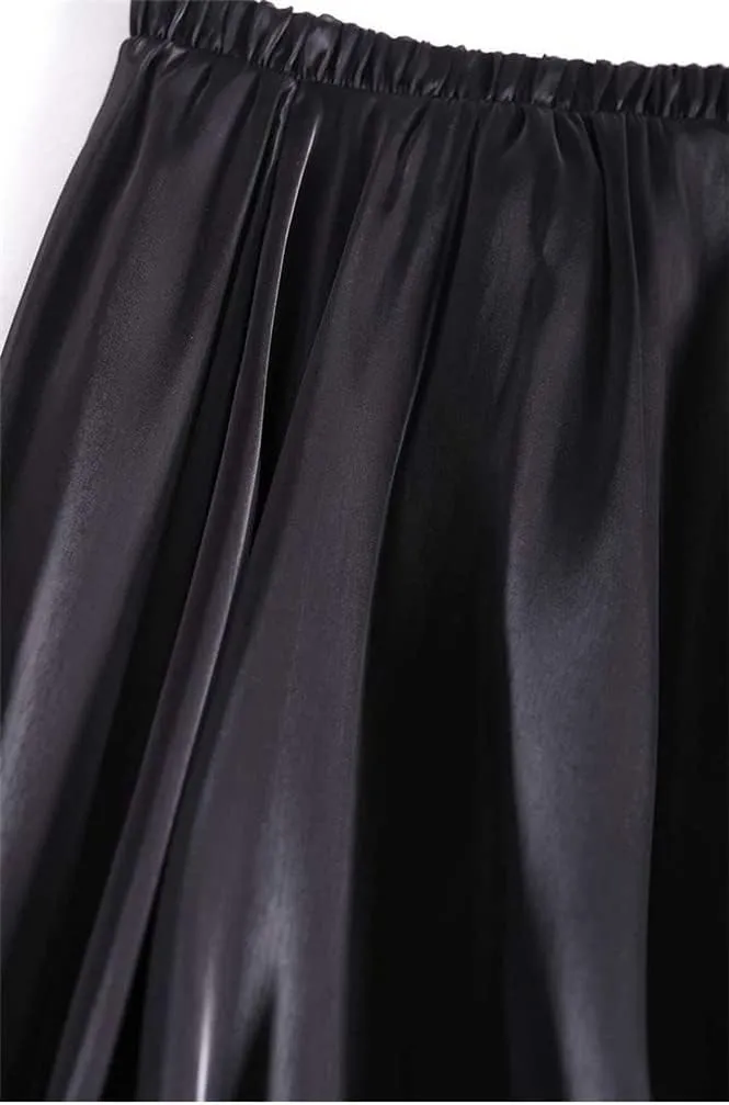 Smooth Satin Skirts Women Spring Summer Fashion Mid-Length A-Line Pleated Skirt