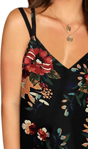 Soesdemo Dressy Tank Top for Women Casual Summer Floral Rhinestones Spaghetti Strap V Neck Sleeveless Tunic for Leggings