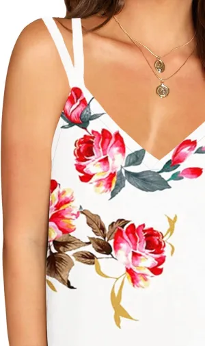 Soesdemo Dressy Tank Top for Women Casual Summer Floral Rhinestones Spaghetti Strap V Neck Sleeveless Tunic for Leggings