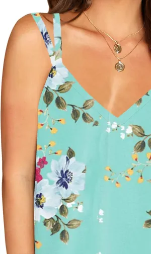 Soesdemo Dressy Tank Top for Women Casual Summer Floral Rhinestones Spaghetti Strap V Neck Sleeveless Tunic for Leggings