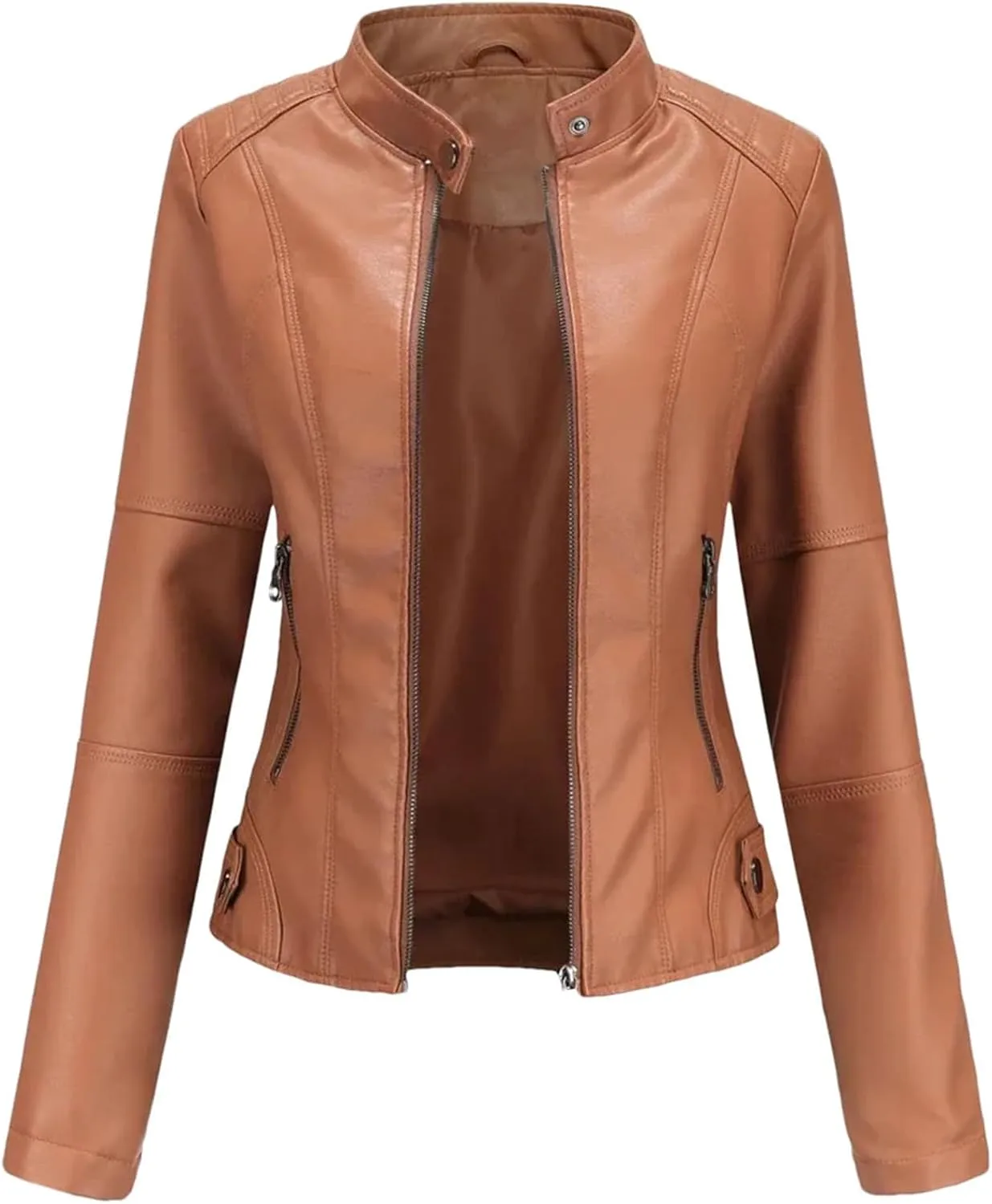 Spring Autumn Woman Leather Jacket Slim Stand Collar Solid Faux Locomotive Oversize PU Coat Tops