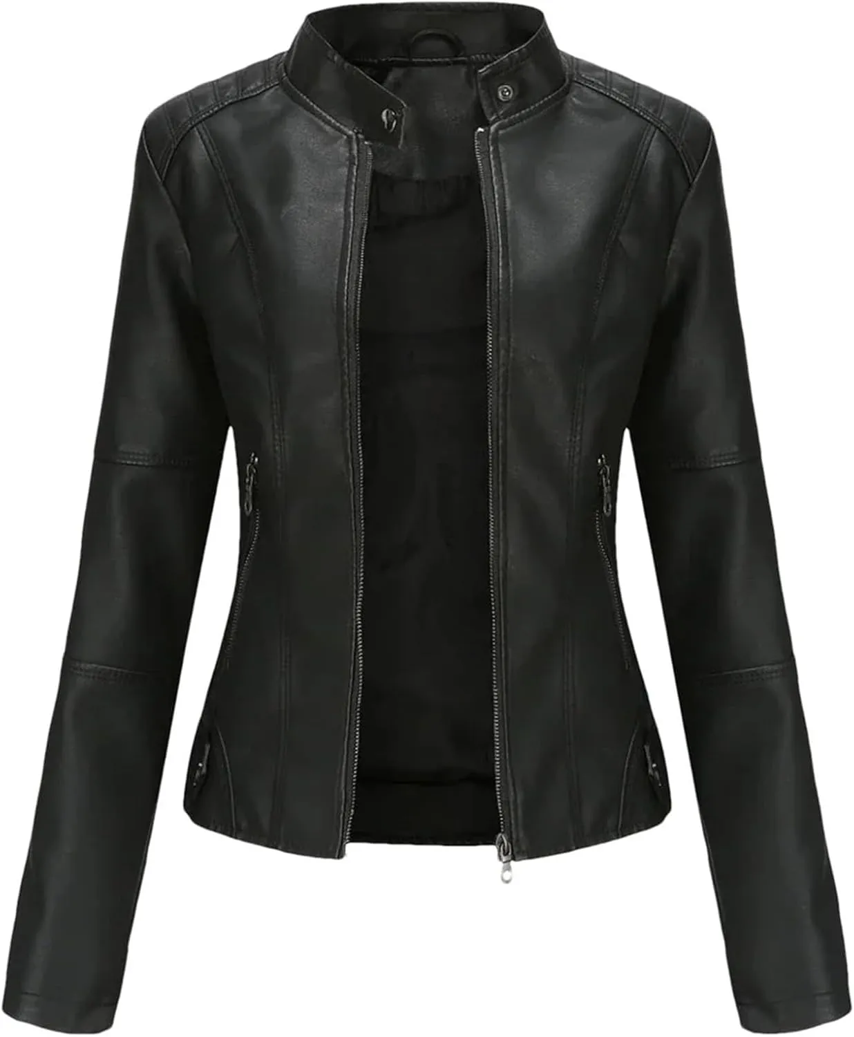 Spring Autumn Woman Leather Jacket Slim Stand Collar Solid Faux Locomotive Oversize PU Coat Tops