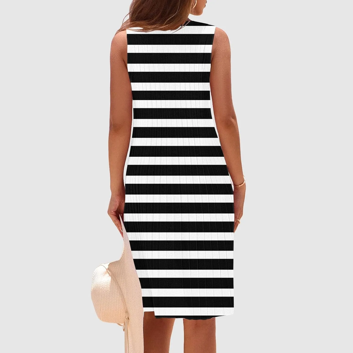 Summer Dresses for Women 2025 Loose Beach Vacation Casual Crew Neck Casual Boho Dress Sleeveless Sundresses with Pockets