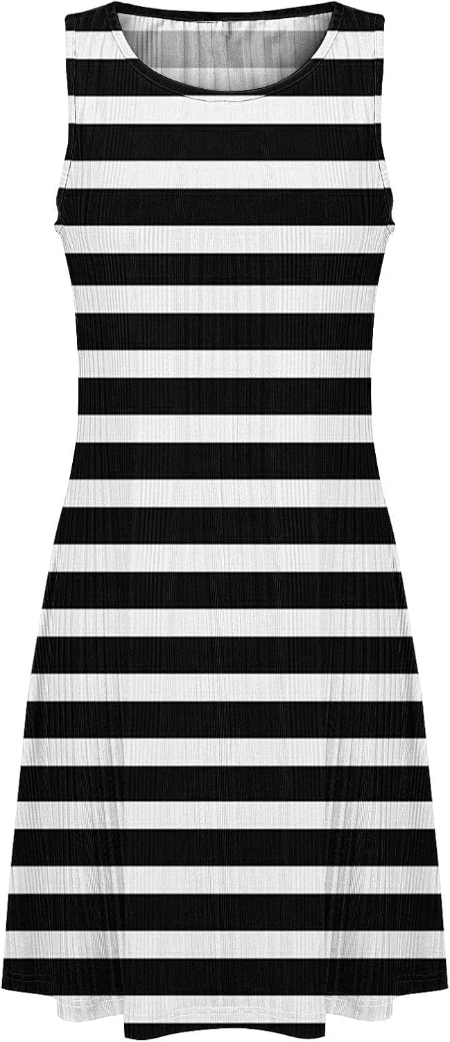 Summer Dresses for Women 2025 Loose Beach Vacation Casual Crew Neck Casual Boho Dress Sleeveless Sundresses with Pockets