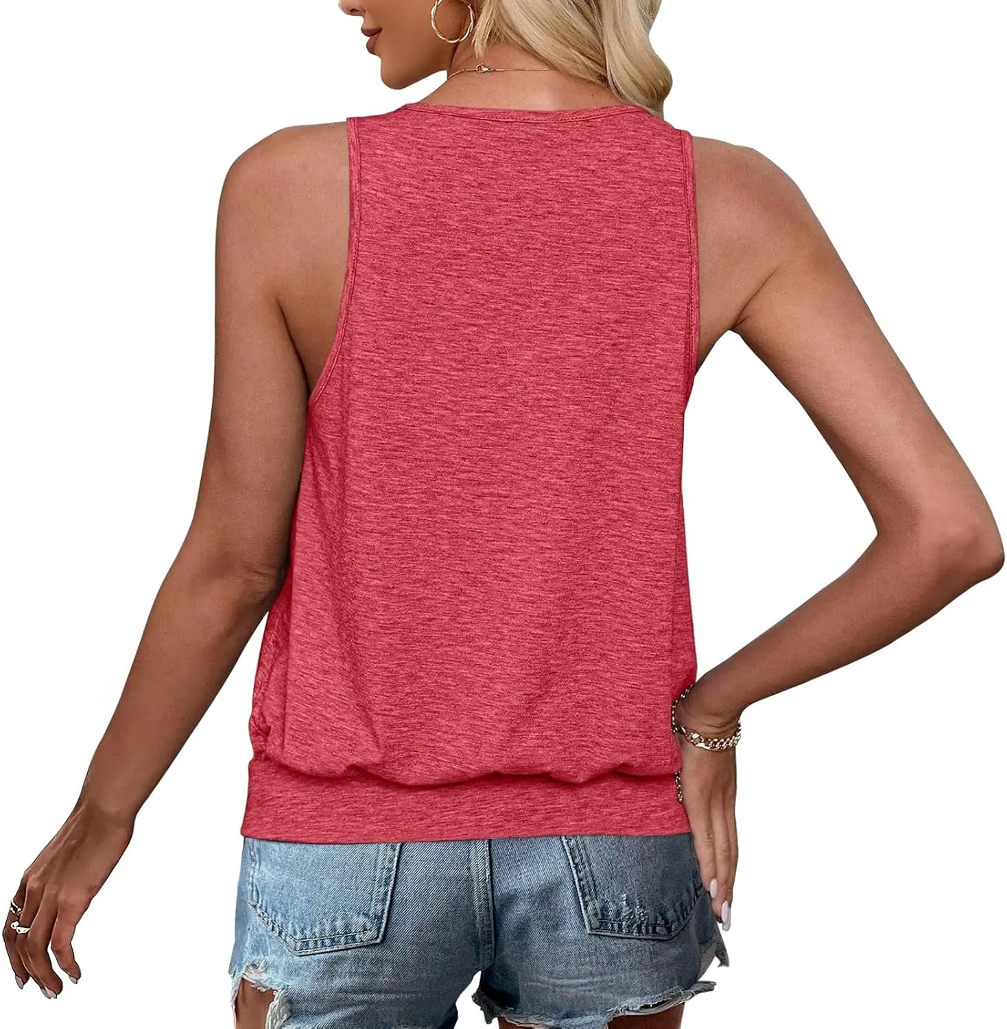Summer Tank Tops for Women 2025 Metal Buckle Round Neck Sleeveless Fashion Loose Cute Tops Henley Shirts for Women's