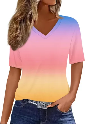 Summer Tops for Women 2025 Short Sleeve V Neck Plus Size Womens Tops Drssy Casual Shirts for Women Blouese Trendy
