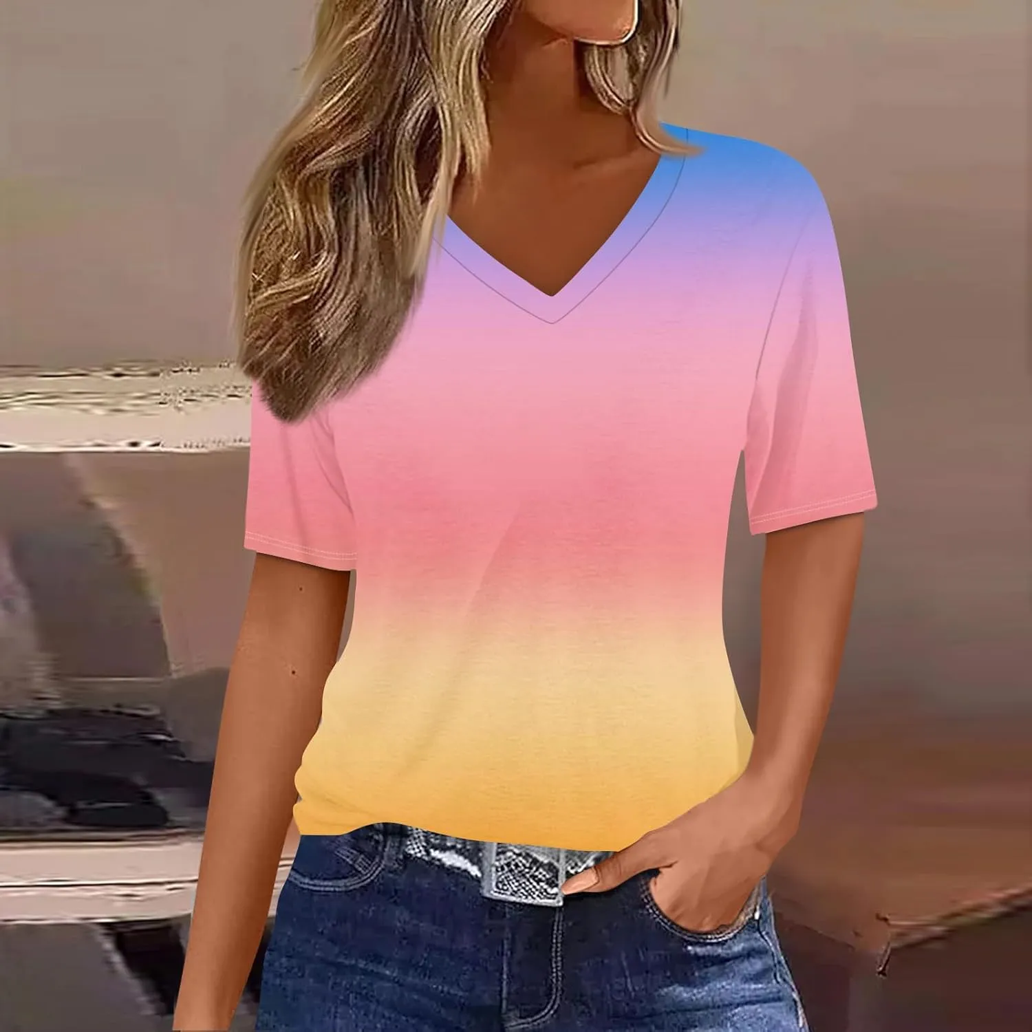 Summer Tops for Women 2025 Short Sleeve V Neck Plus Size Womens Tops Drssy Casual Shirts for Women Blouese Trendy