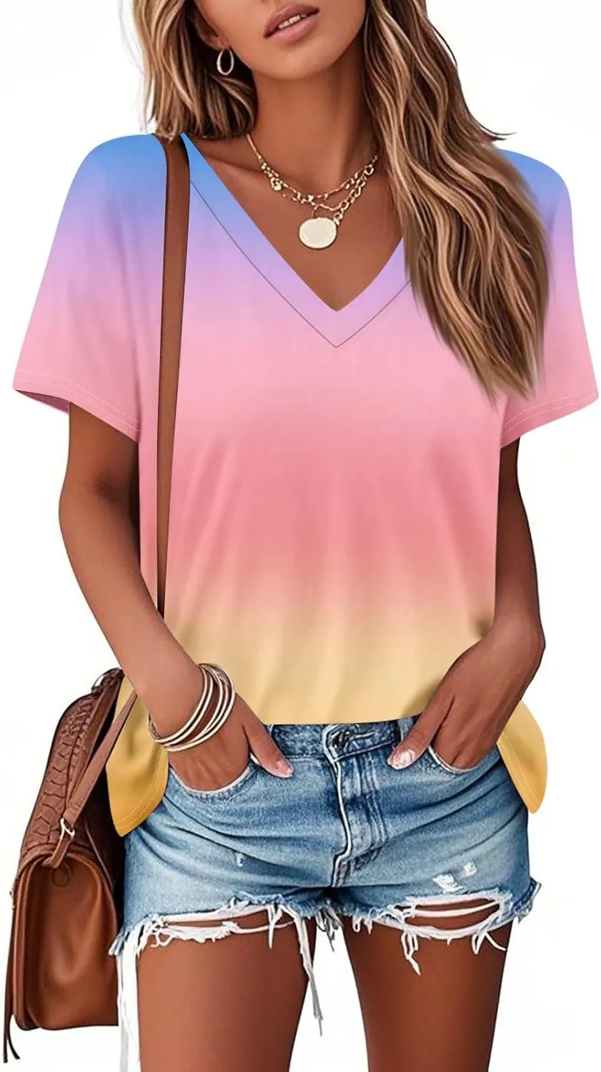 Summer Tops for Women 2025 Short Sleeve V Neck Plus Size Womens Tops Drssy Casual Shirts for Women Blouese Trendy