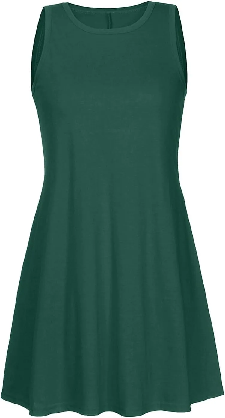 Sundresses for Women Fashion Loose Crewneck A Line Tank Mini Dress Casual Sleeveless Summer Beach Swing Dresses with Pockets