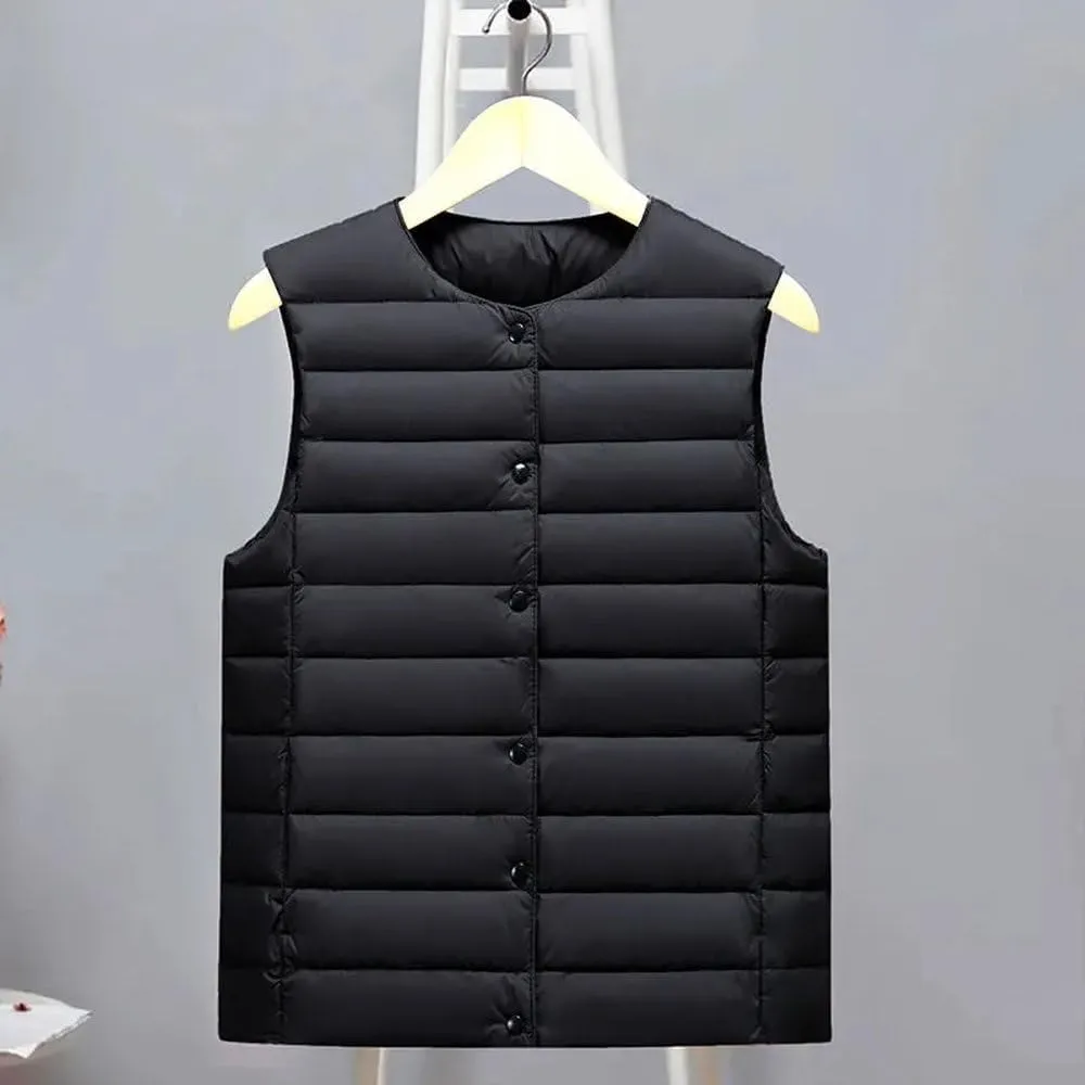 SWEPER Women'S Down Vest - Autumn Winter O Collar Ultra Light Slim Down Coat Women Sleeveless Vest Jacket Female Thin