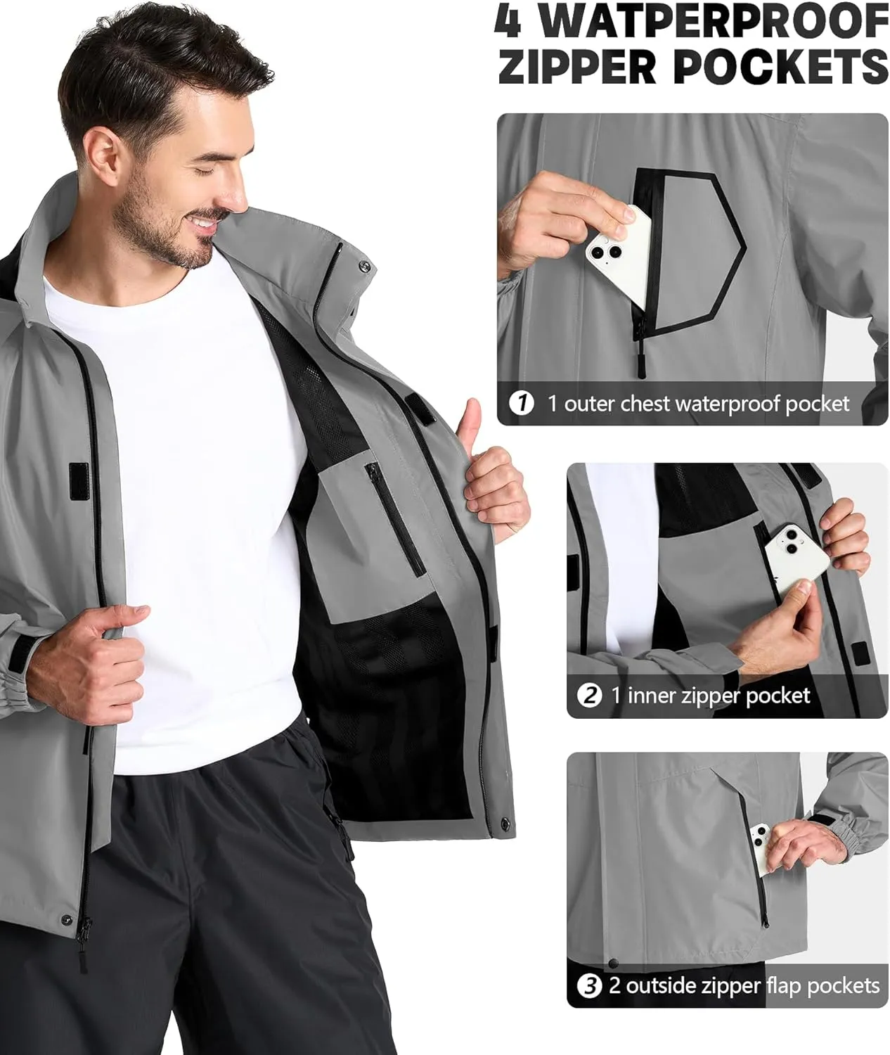 SWISSWELL Mens Rain Jackets Waterproof with Hood Men Windbreaker Jackets Lightweight Rain Coats for Golf Fishing Hiking