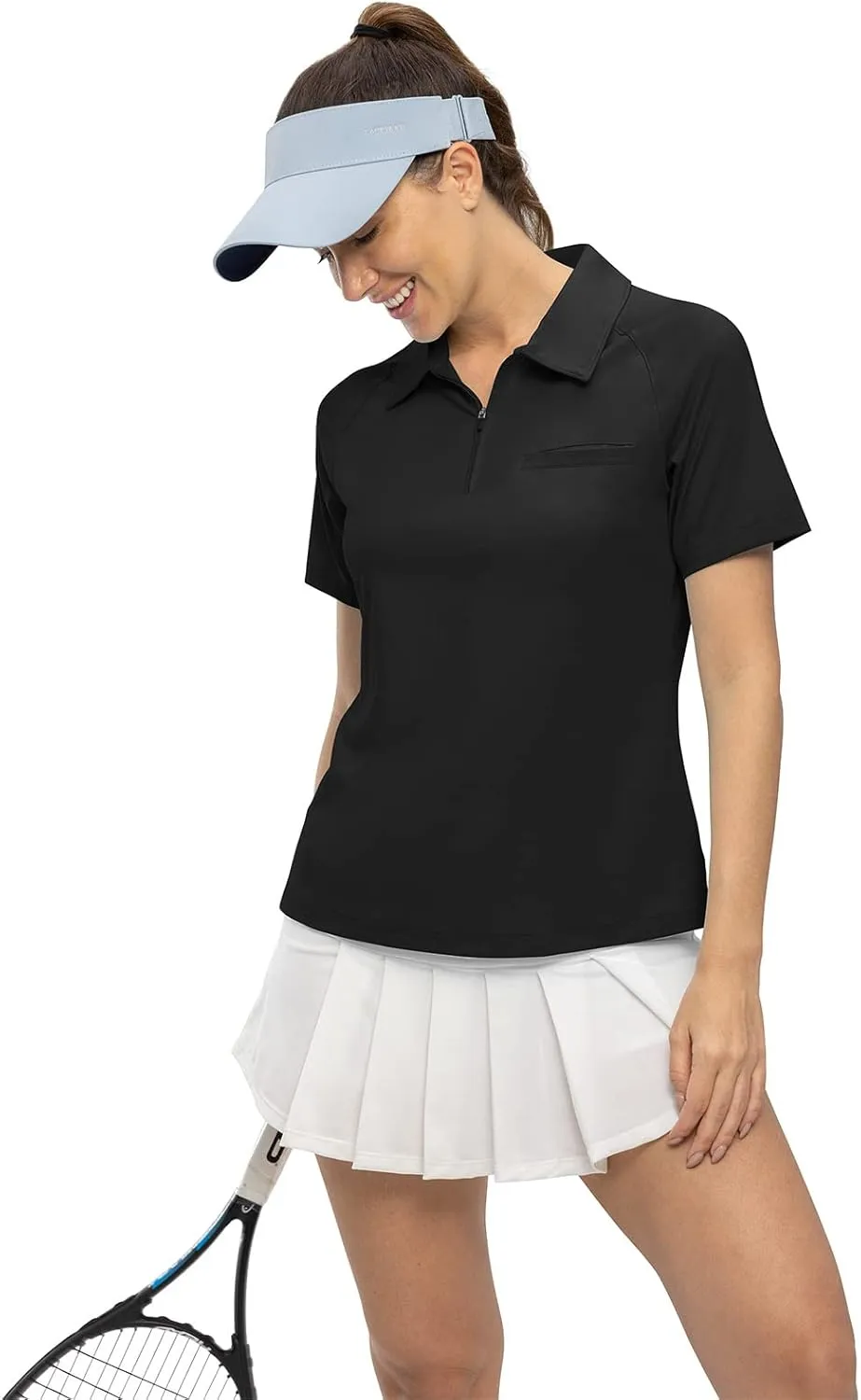 TBMPOY Women's Golf Polo Shirts Short Sleeve UPF 50  Dry Fit Athletic Tennis T-Shirts Zip Up Athletic Sports Shirt