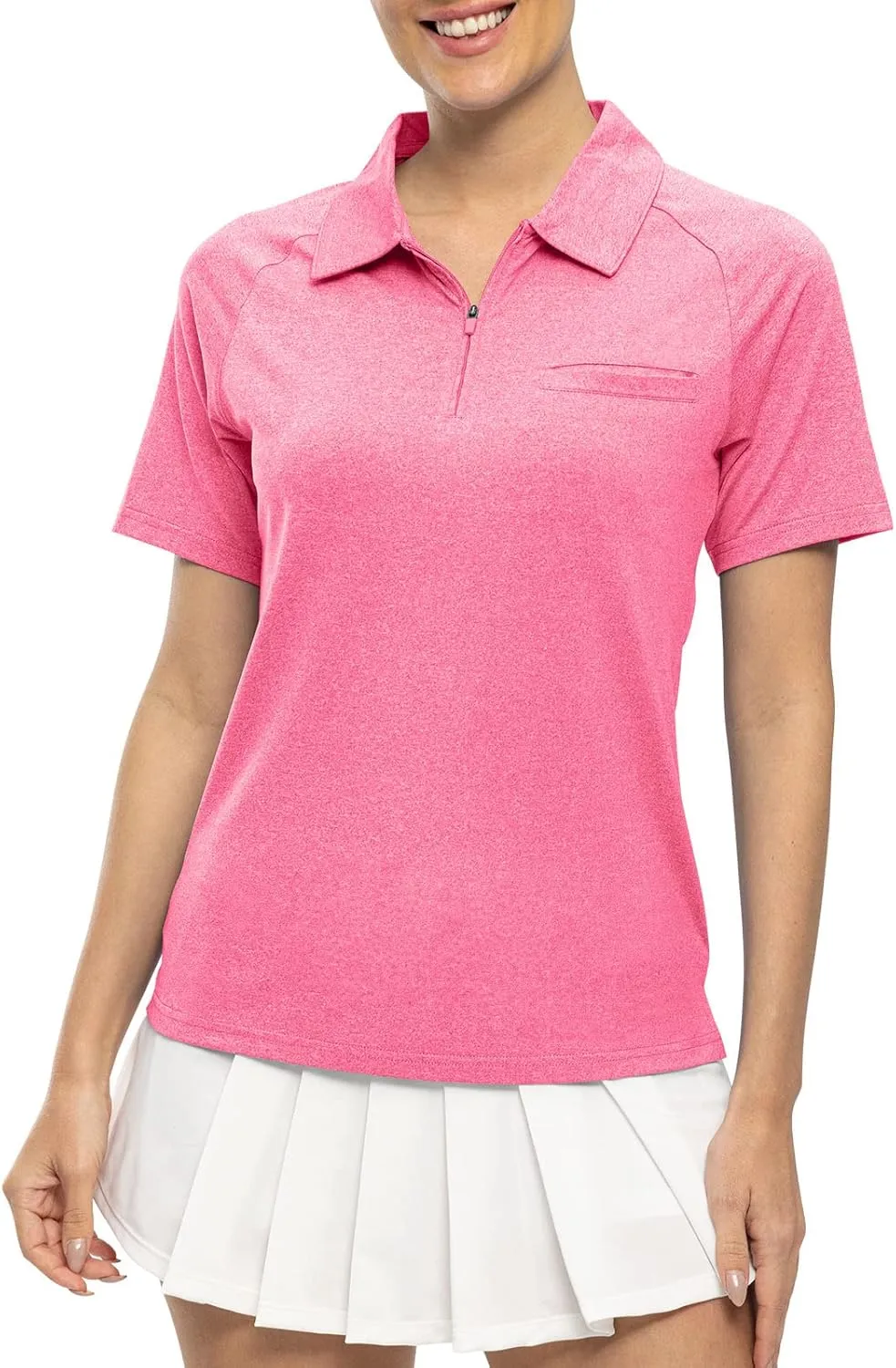 TBMPOY Women's Golf Polo Shirts Short Sleeve UPF 50  Dry Fit Athletic Tennis T-Shirts Zip Up Athletic Sports Shirt