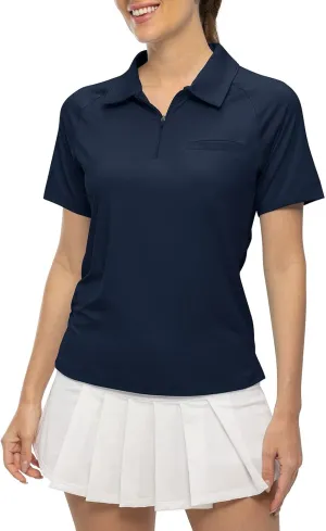 TBMPOY Women's Golf Polo Shirts Short Sleeve UPF 50  Dry Fit Athletic Tennis T-Shirts Zip Up Athletic Sports Shirt