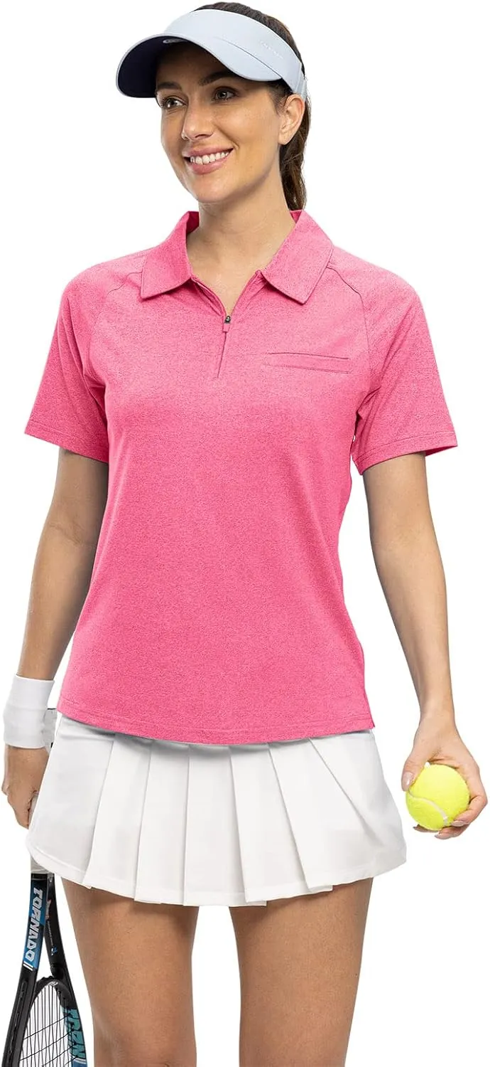 TBMPOY Women's Golf Polo Shirts Short Sleeve UPF 50  Dry Fit Athletic Tennis T-Shirts Zip Up Athletic Sports Shirt