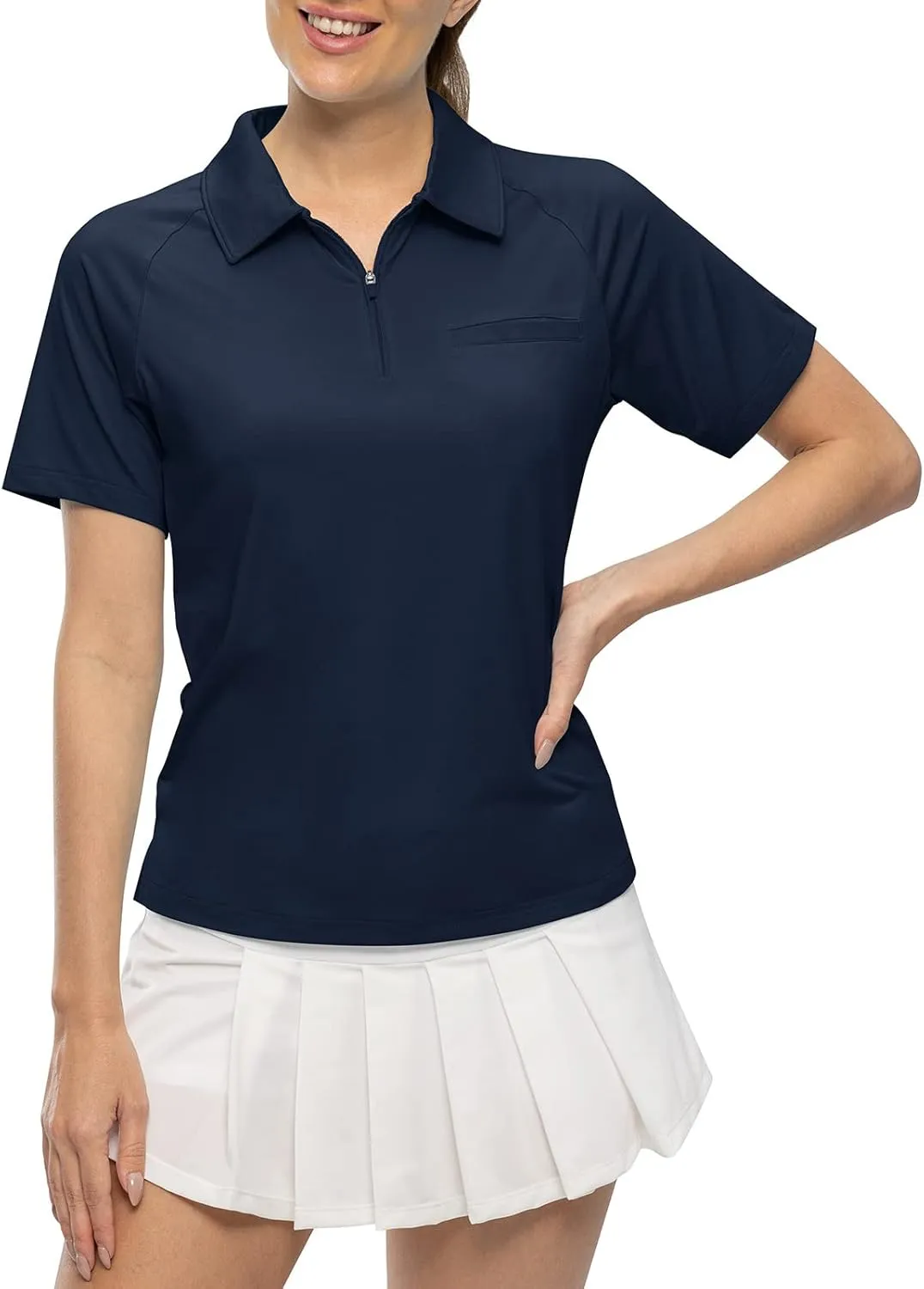 TBMPOY Women's Golf Polo Shirts Short Sleeve UPF 50  Dry Fit Athletic Tennis T-Shirts Zip Up Athletic Sports Shirt