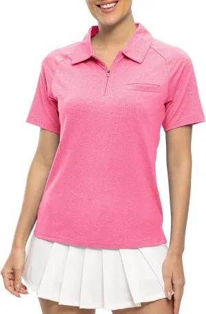 TBMPOY Women's Golf Polo Shirts Short Sleeve UPF 50  Dry Fit Athletic Tennis T-Shirts Zip Up Athletic Sports Shirt