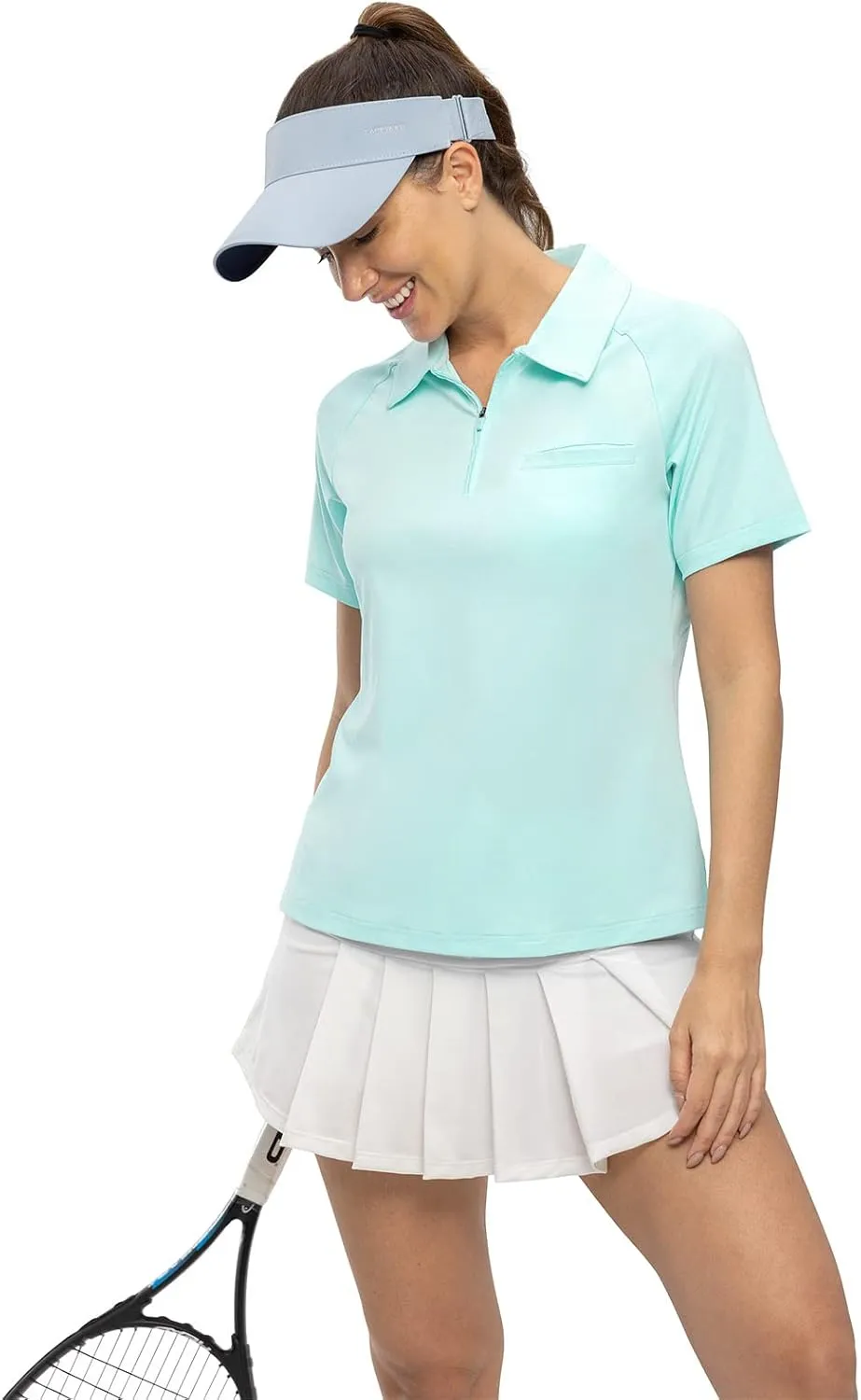 TBMPOY Women's Golf Polo Shirts Short Sleeve UPF 50  Dry Fit Athletic Tennis T-Shirts Zip Up Athletic Sports Shirt
