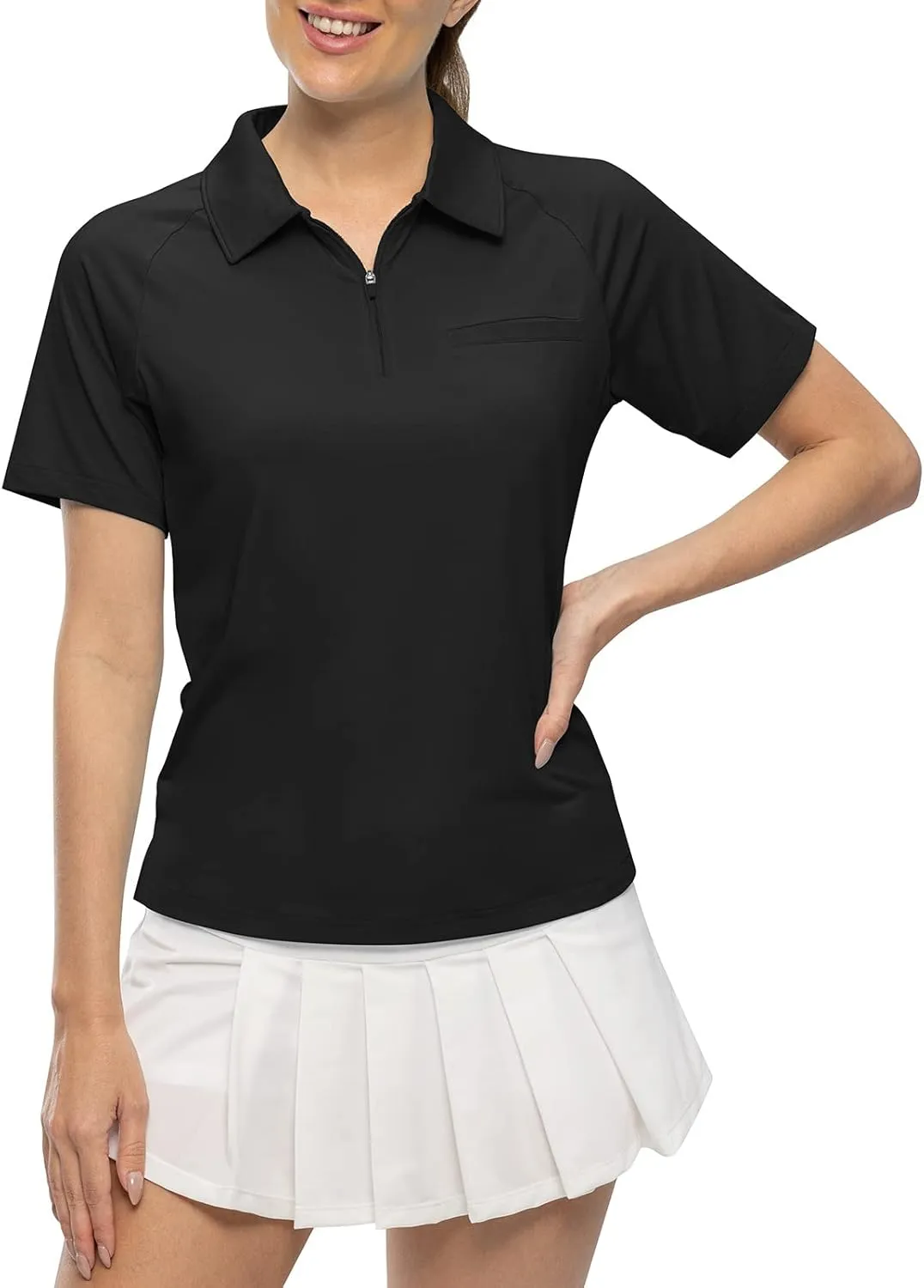 TBMPOY Women's Golf Polo Shirts Short Sleeve UPF 50  Dry Fit Athletic Tennis T-Shirts Zip Up Athletic Sports Shirt