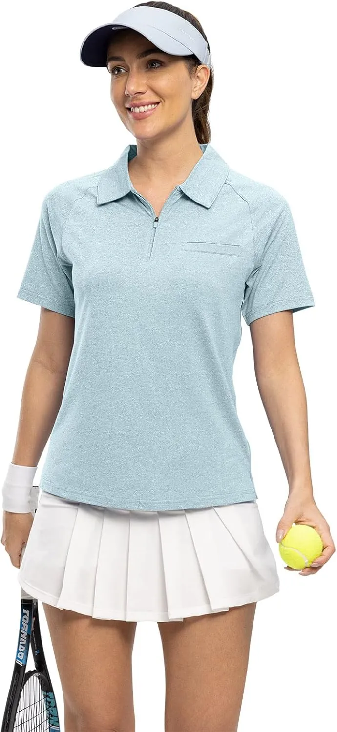 TBMPOY Women's Golf Polo Shirts Short Sleeve UPF 50  Dry Fit Athletic Tennis T-Shirts Zip Up Athletic Sports Shirt
