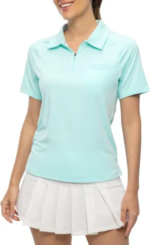 TBMPOY Women's Golf Polo Shirts Short Sleeve UPF 50  Dry Fit Athletic Tennis T-Shirts Zip Up Athletic Sports Shirt