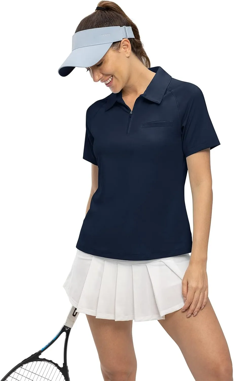 TBMPOY Women's Golf Polo Shirts Short Sleeve UPF 50  Dry Fit Athletic Tennis T-Shirts Zip Up Athletic Sports Shirt