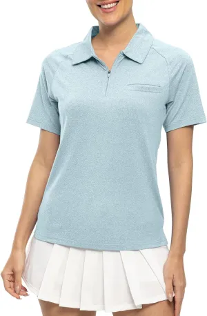TBMPOY Women's Golf Polo Shirts Short Sleeve UPF 50  Dry Fit Athletic Tennis T-Shirts Zip Up Athletic Sports Shirt
