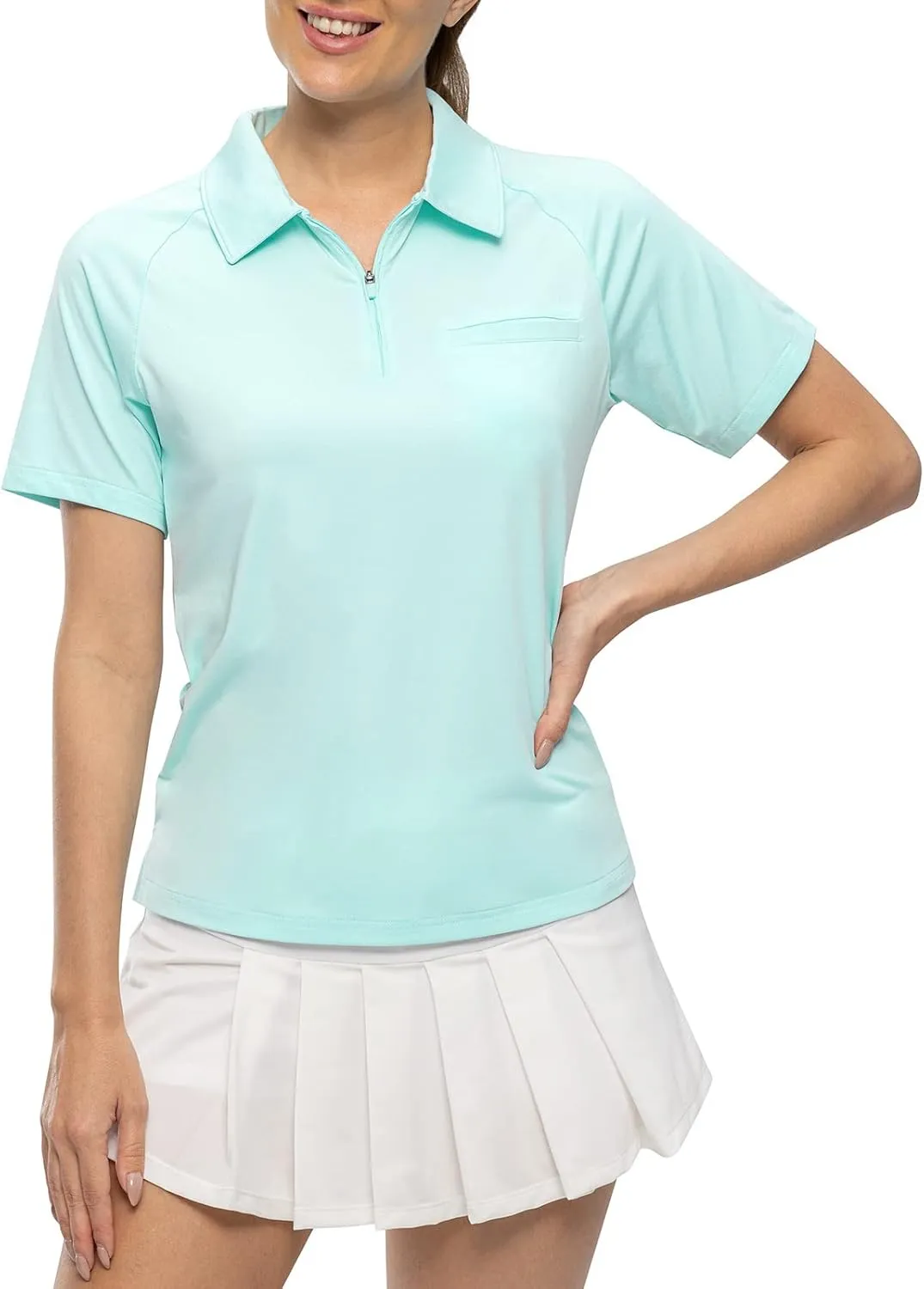 TBMPOY Women's Golf Polo Shirts Short Sleeve UPF 50  Dry Fit Athletic Tennis T-Shirts Zip Up Athletic Sports Shirt