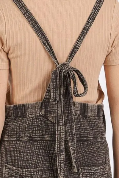 Textured Knotted Wide Strap Overalls