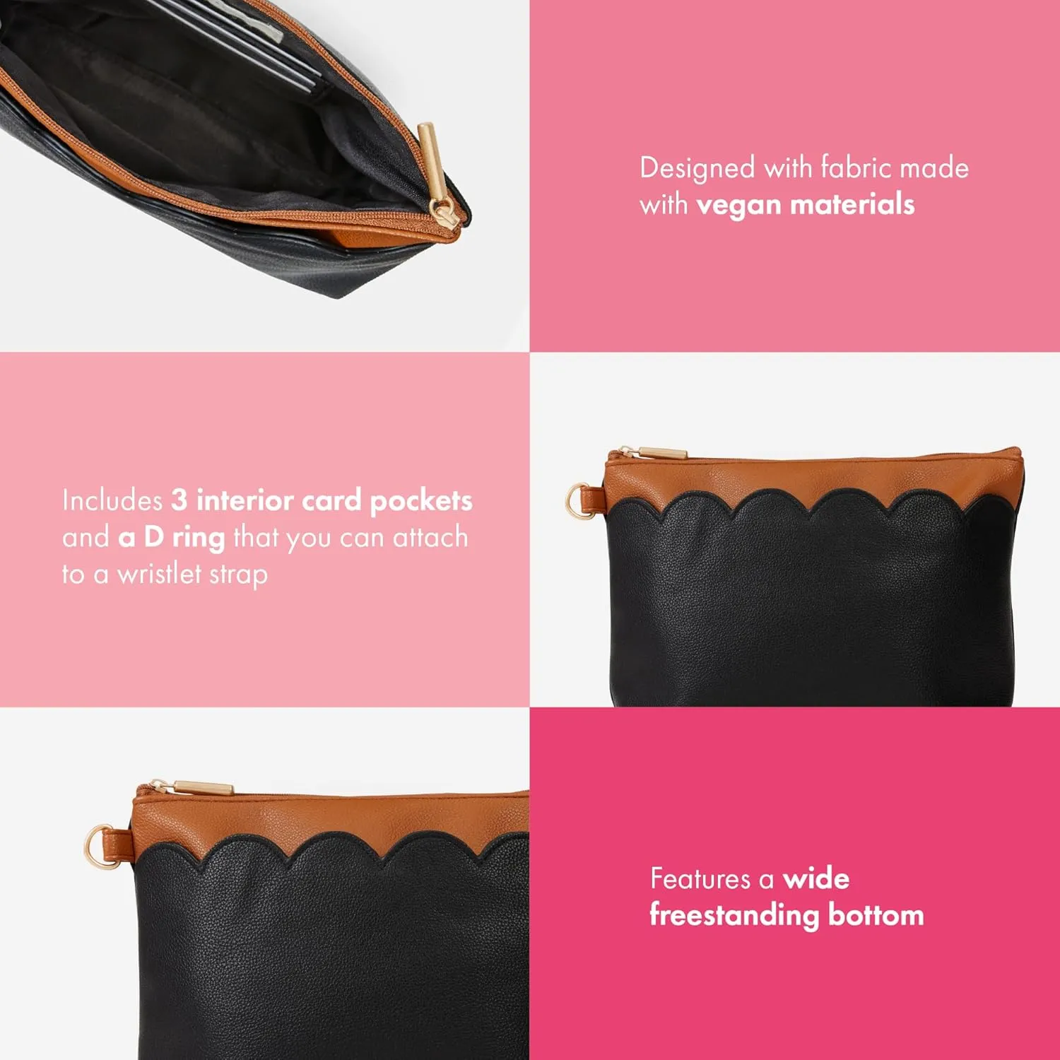 Thirty-One Gifts Tapered Pouch, Zippered Pouch for Purse, Travel Bag, or House Organization, Black Smooth Pebble