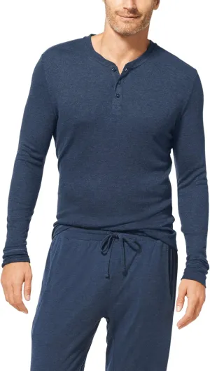 Tommy John Men's Henley/Long Sleeve Pajama Sleep Shirt/Lounge Wear, Second Skin Fabric