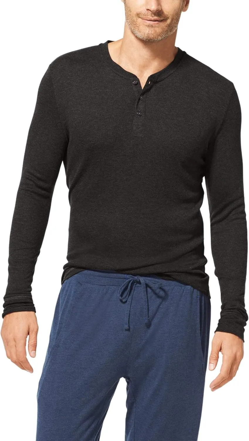 Tommy John Men's Henley/Long Sleeve Pajama Sleep Shirt/Lounge Wear, Second Skin Fabric