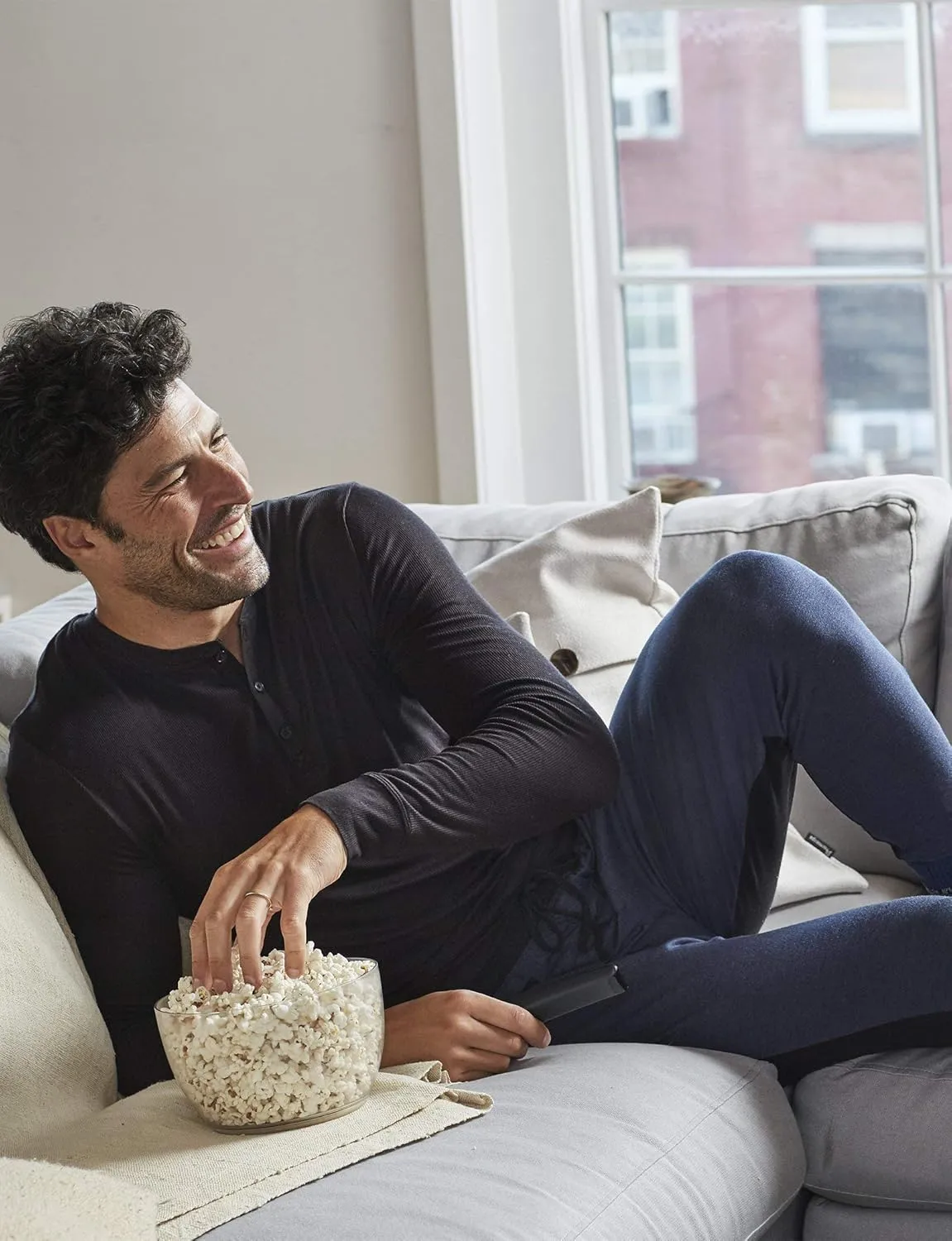 Tommy John Men's Henley/Long Sleeve Pajama Sleep Shirt/Lounge Wear, Second Skin Fabric