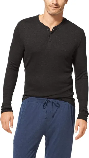 Tommy John Men's Henley/Long Sleeve Pajama Sleep Shirt/Lounge Wear, Second Skin Fabric