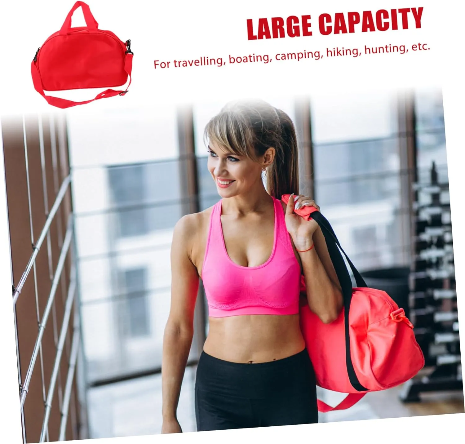 Travel Luggage Bag for Men Large Capacity Personalized Sport Bag Smooth Metal Zippers and Red Fabric
