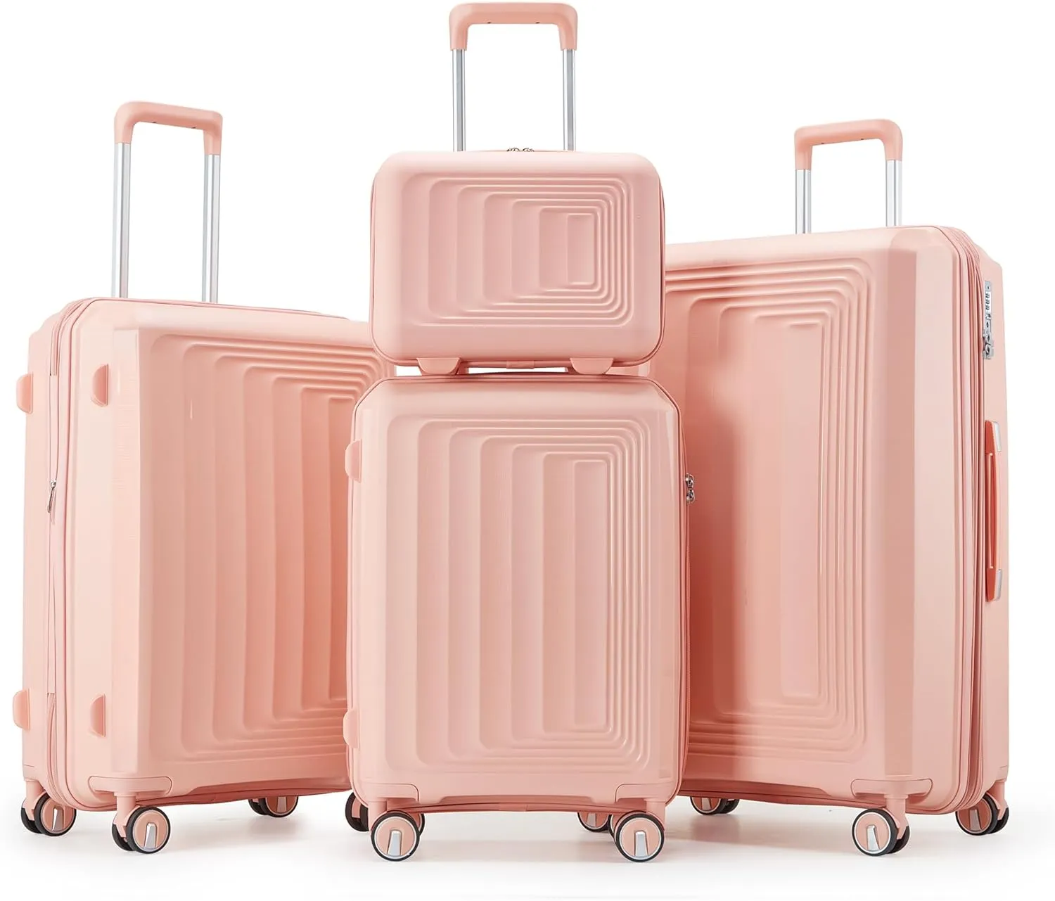 Travel Made Easy with 4-Piece Expandable Suitcase Set, Lightweight Hard Shell Design with Smooth Spinner Wheels, Pink