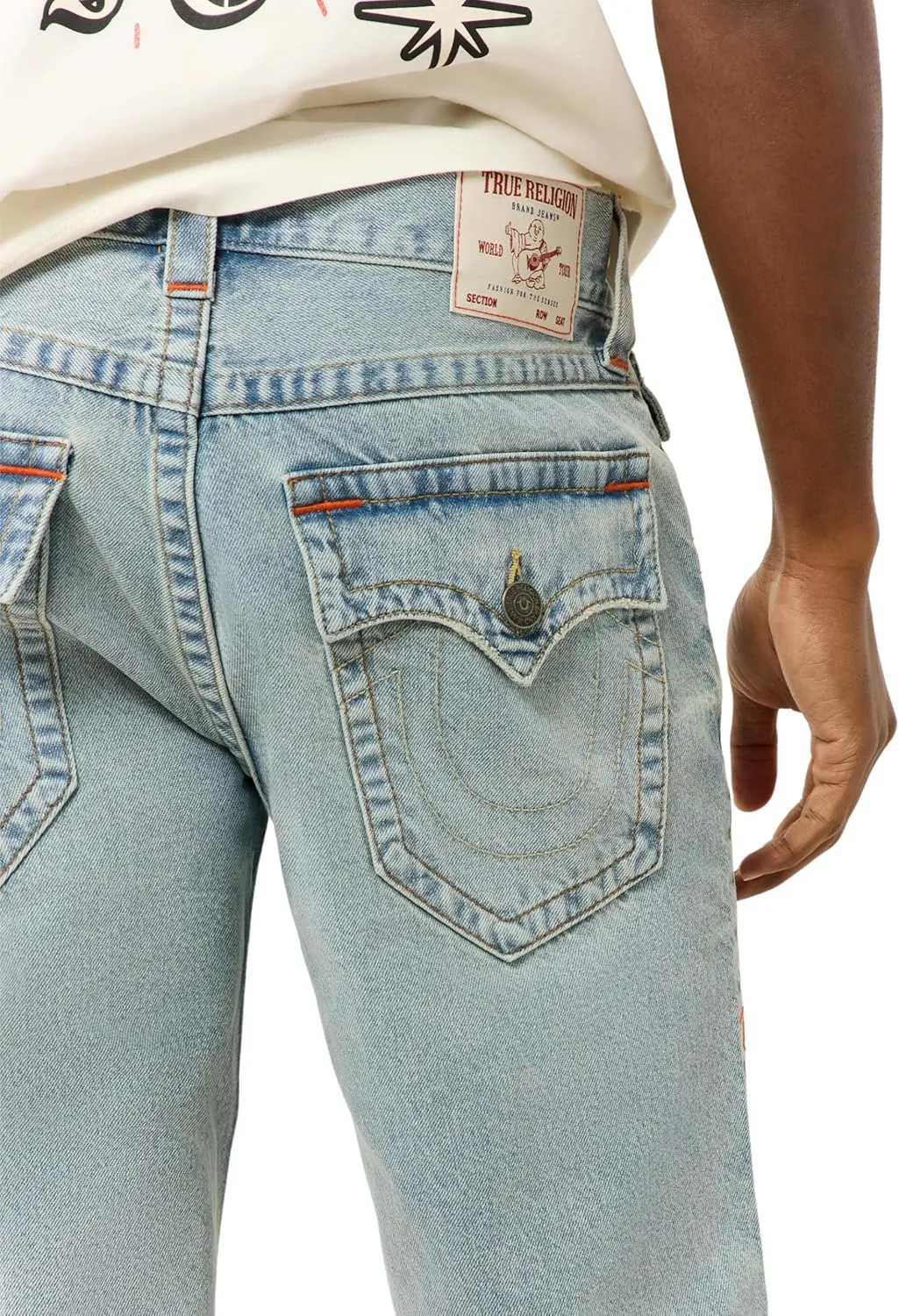 True Religion Men's Ricky Sn Flap Light Short Fray Hem - Rocky Point Light | Denim Shorts with Frayed Hem