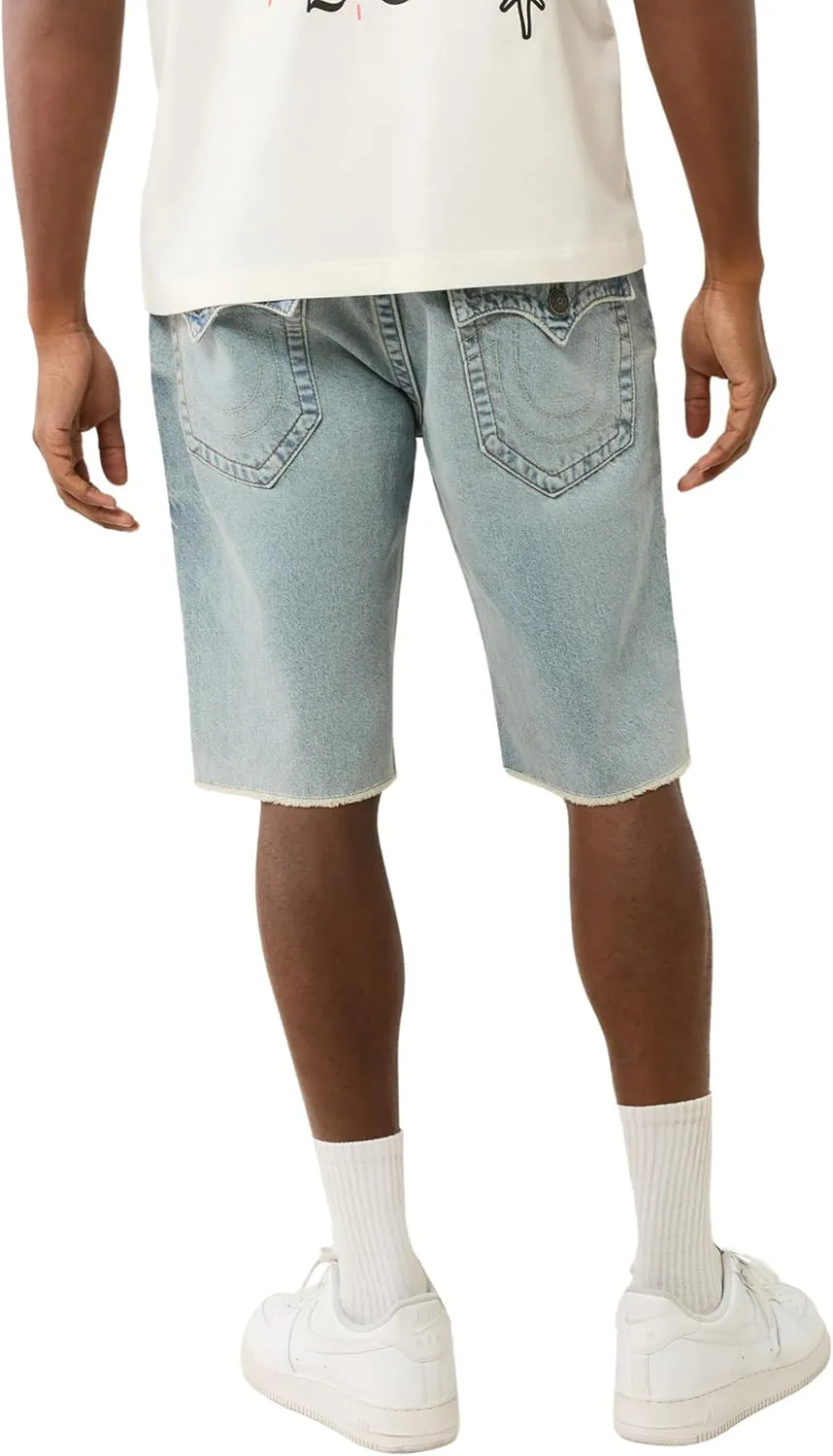 True Religion Men's Ricky Sn Flap Light Short Fray Hem - Rocky Point Light | Denim Shorts with Frayed Hem