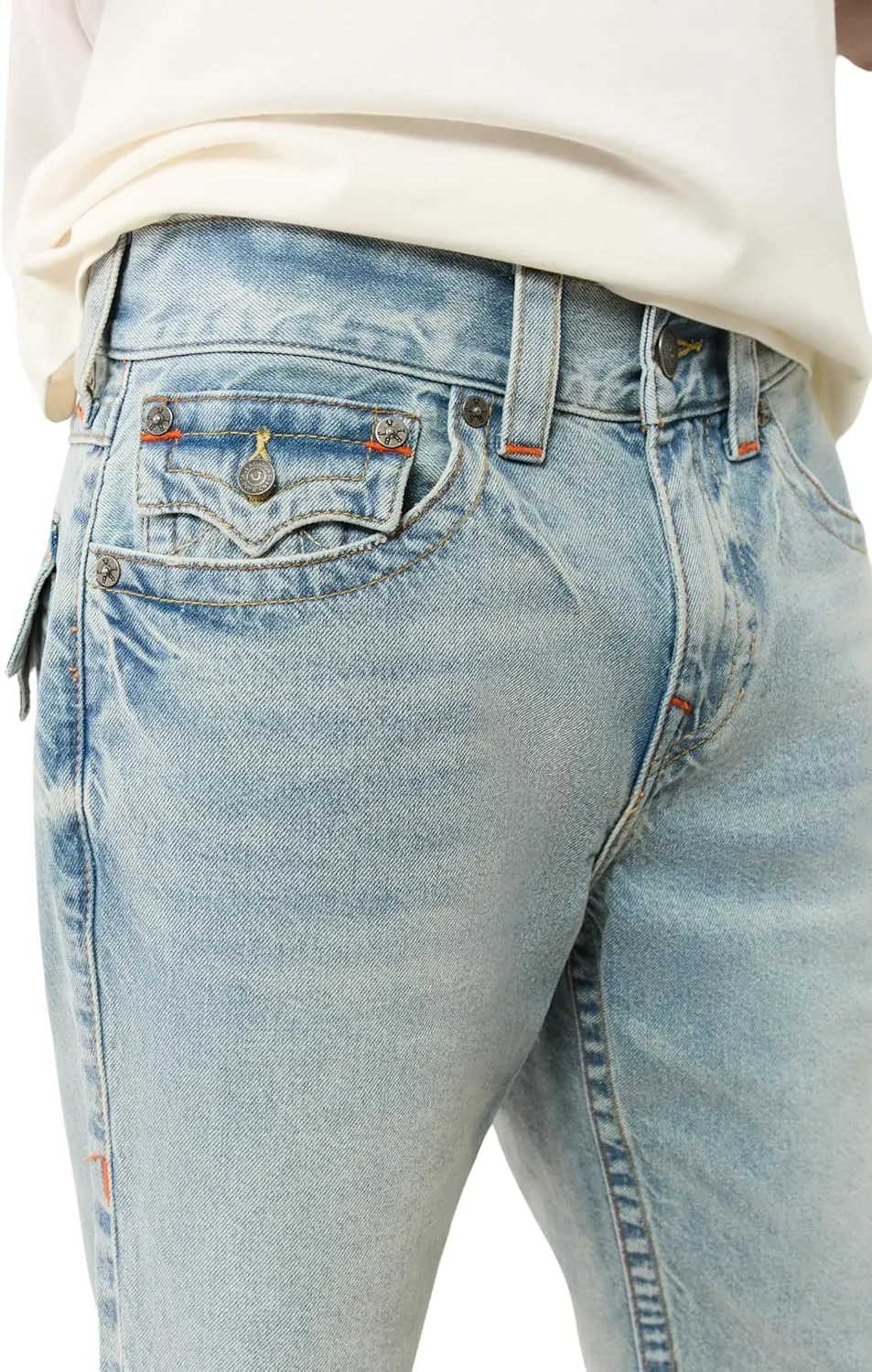 True Religion Men's Ricky Sn Flap Light Short Fray Hem - Rocky Point Light | Denim Shorts with Frayed Hem