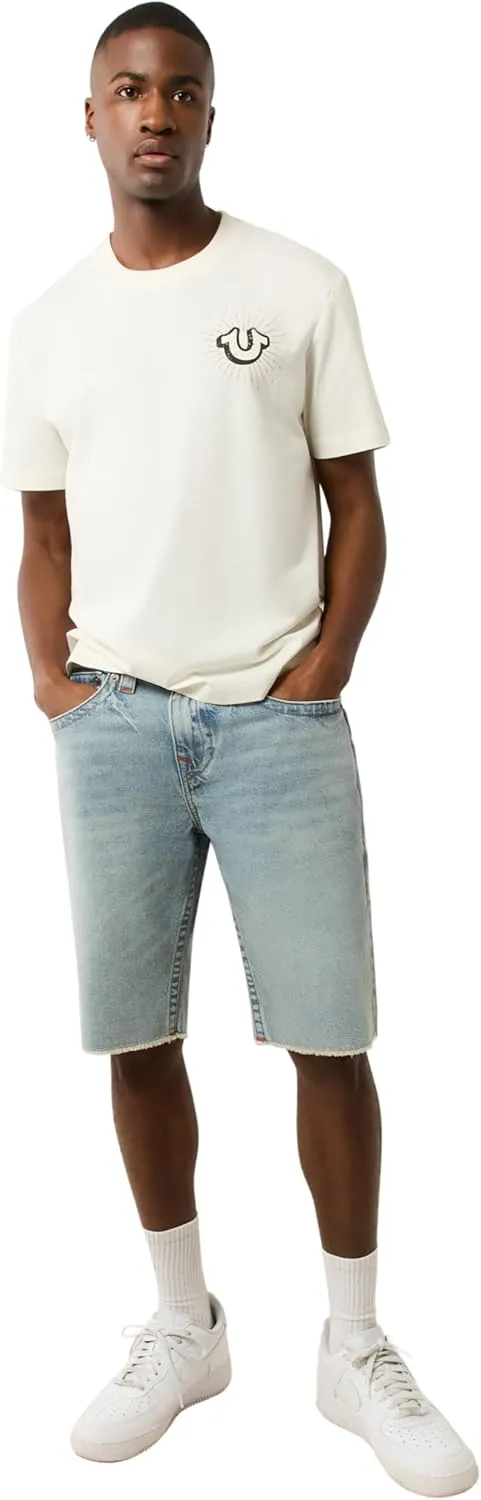 True Religion Men's Ricky Sn Flap Light Short Fray Hem - Rocky Point Light | Denim Shorts with Frayed Hem