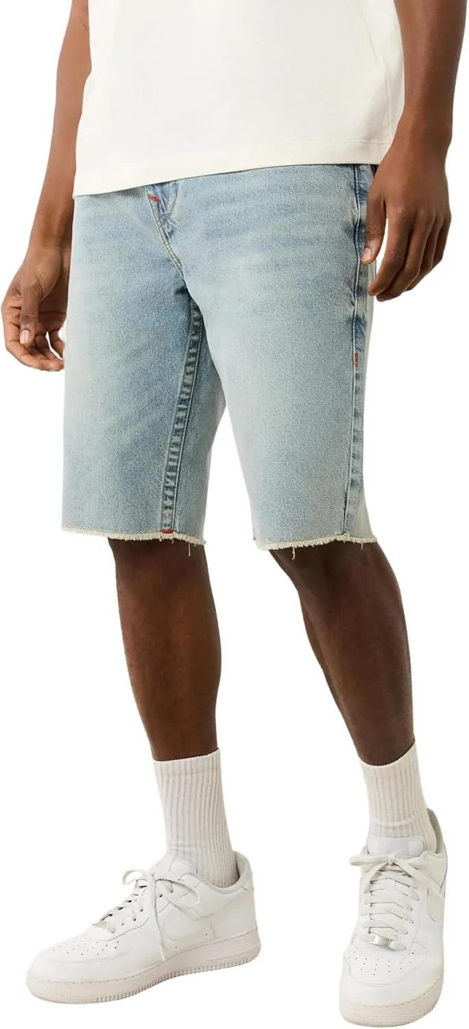 True Religion Men's Ricky Sn Flap Light Short Fray Hem - Rocky Point Light | Denim Shorts with Frayed Hem