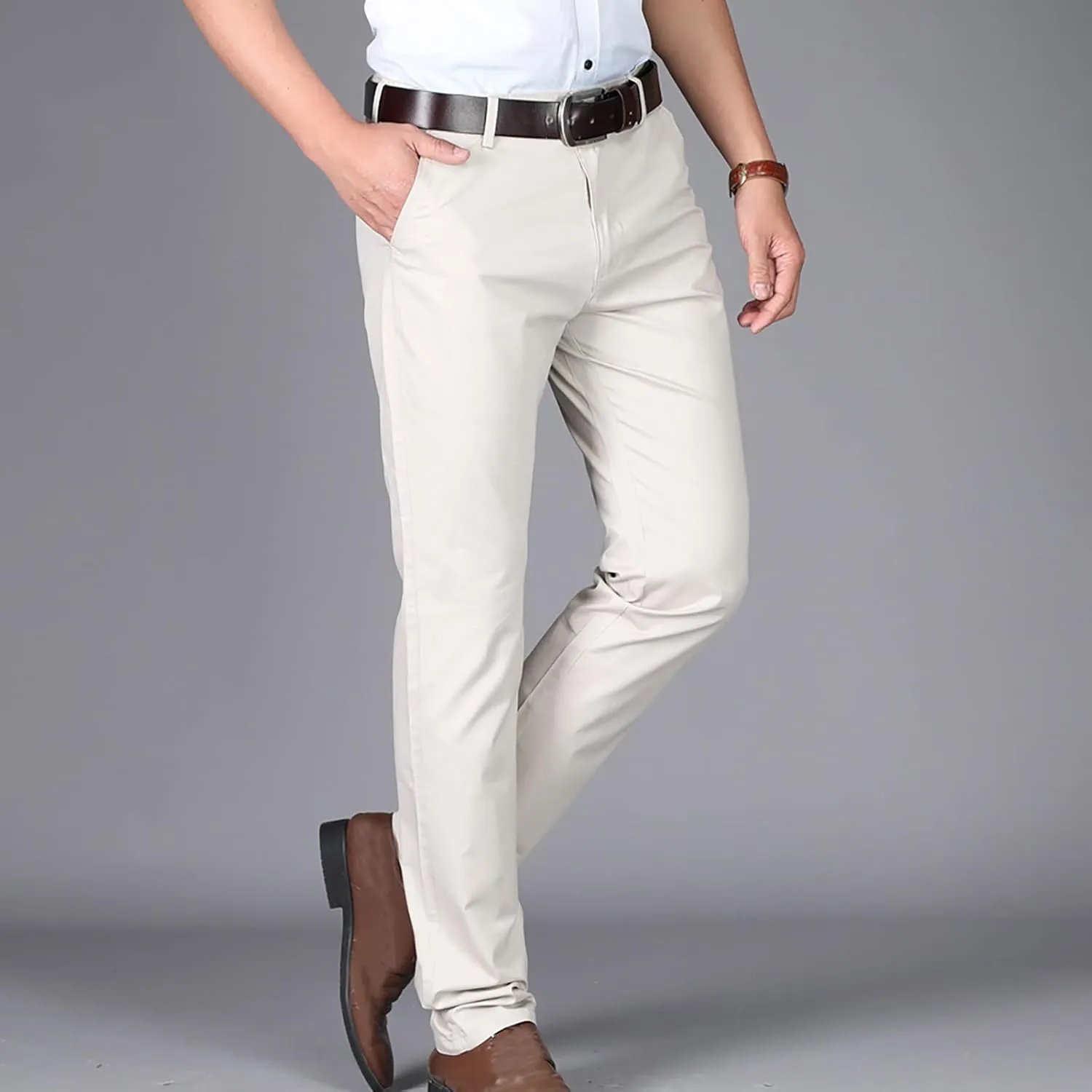 Uillui Business Casual Mens Dress Pants Slim Fit Stretch Chino Pant Straight Leg Work Suit Pants Big and Tall Comfort Slacks
