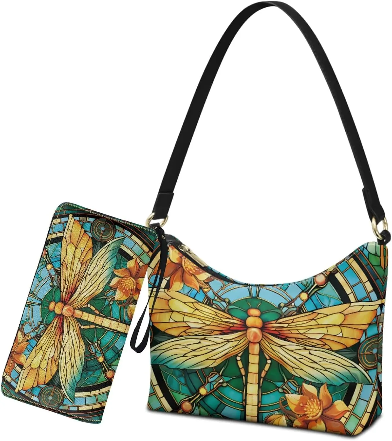 Underarm Purse Set for Women Soft Shoulder Purse Handbag with Wallet Set Smooth Top-Handle Shoulder Bag Clutch