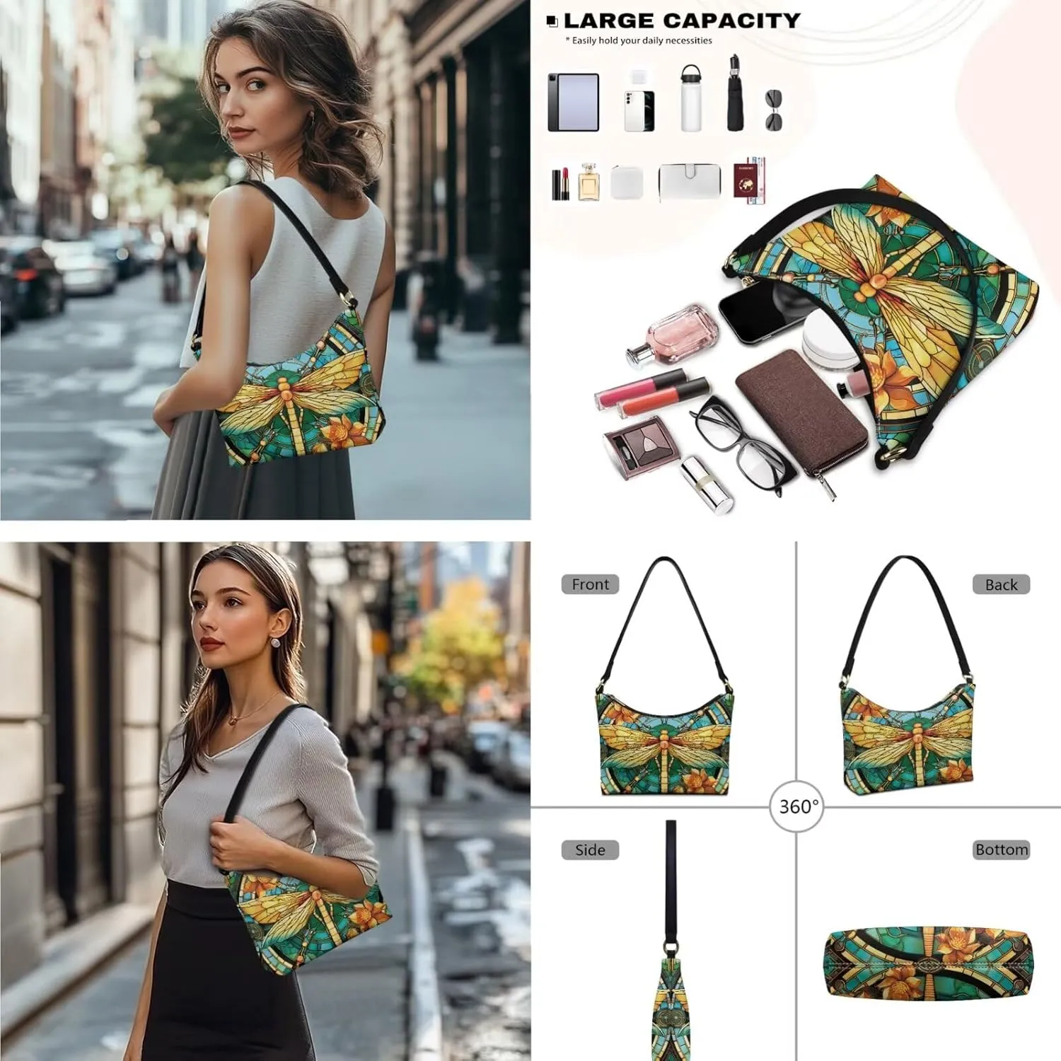 Underarm Purse Set for Women Soft Shoulder Purse Handbag with Wallet Set Smooth Top-Handle Shoulder Bag Clutch
