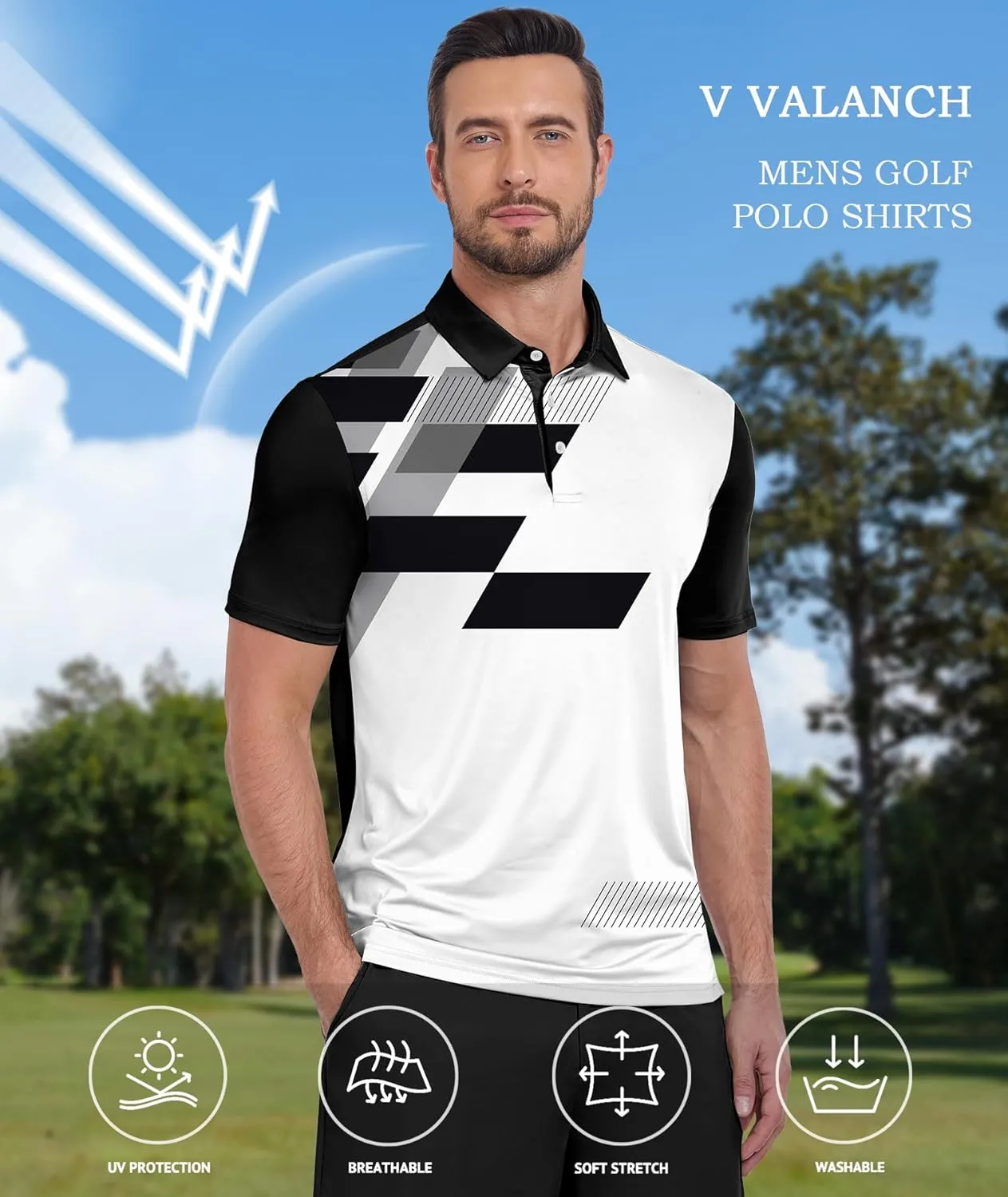 V VALANCH Mens Polo Shirts Short Sleeve Moisture Wicking Golf Tennis Polo Casual Shirts