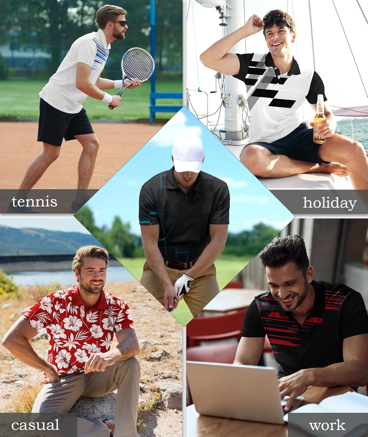 V VALANCH Mens Polo Shirts Short Sleeve Moisture Wicking Golf Tennis Polo Casual Shirts