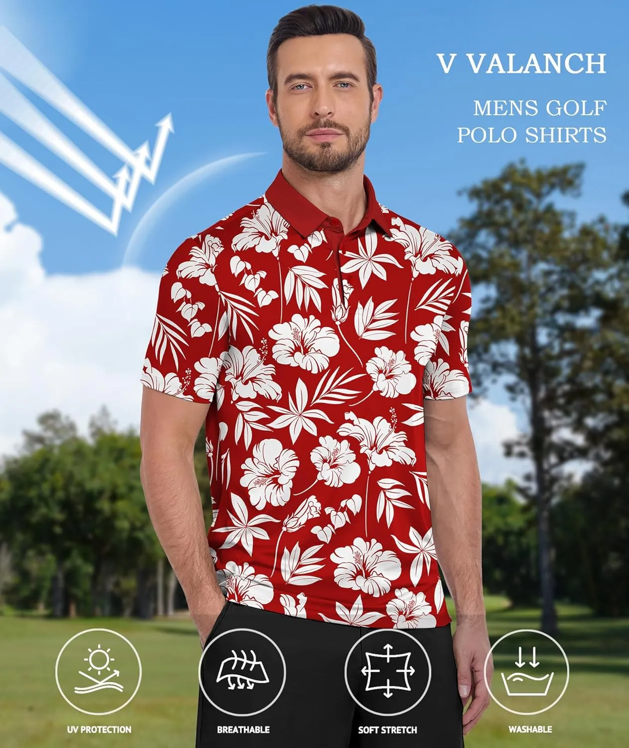 V VALANCH Mens Polo Shirts Short Sleeve Moisture Wicking Golf Tennis Polo Casual Shirts