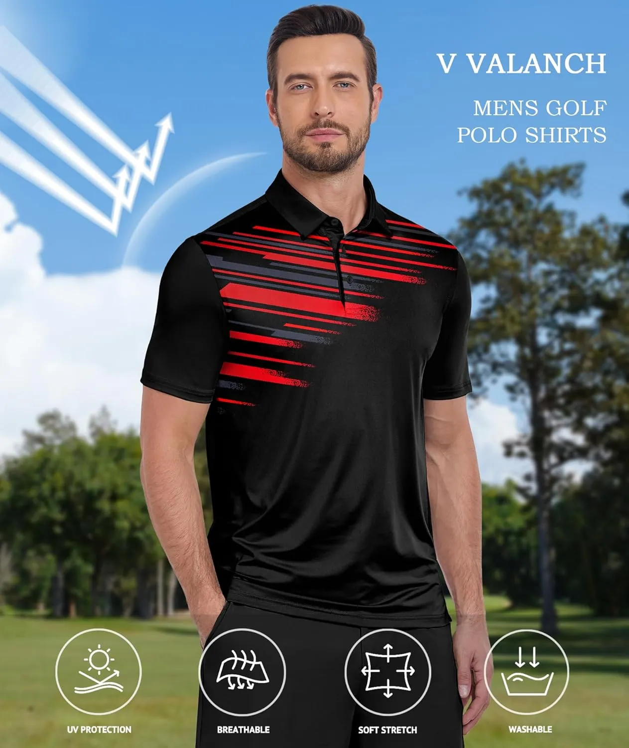 V VALANCH Mens Polo Shirts Short Sleeve Moisture Wicking Golf Tennis Polo Casual Shirts
