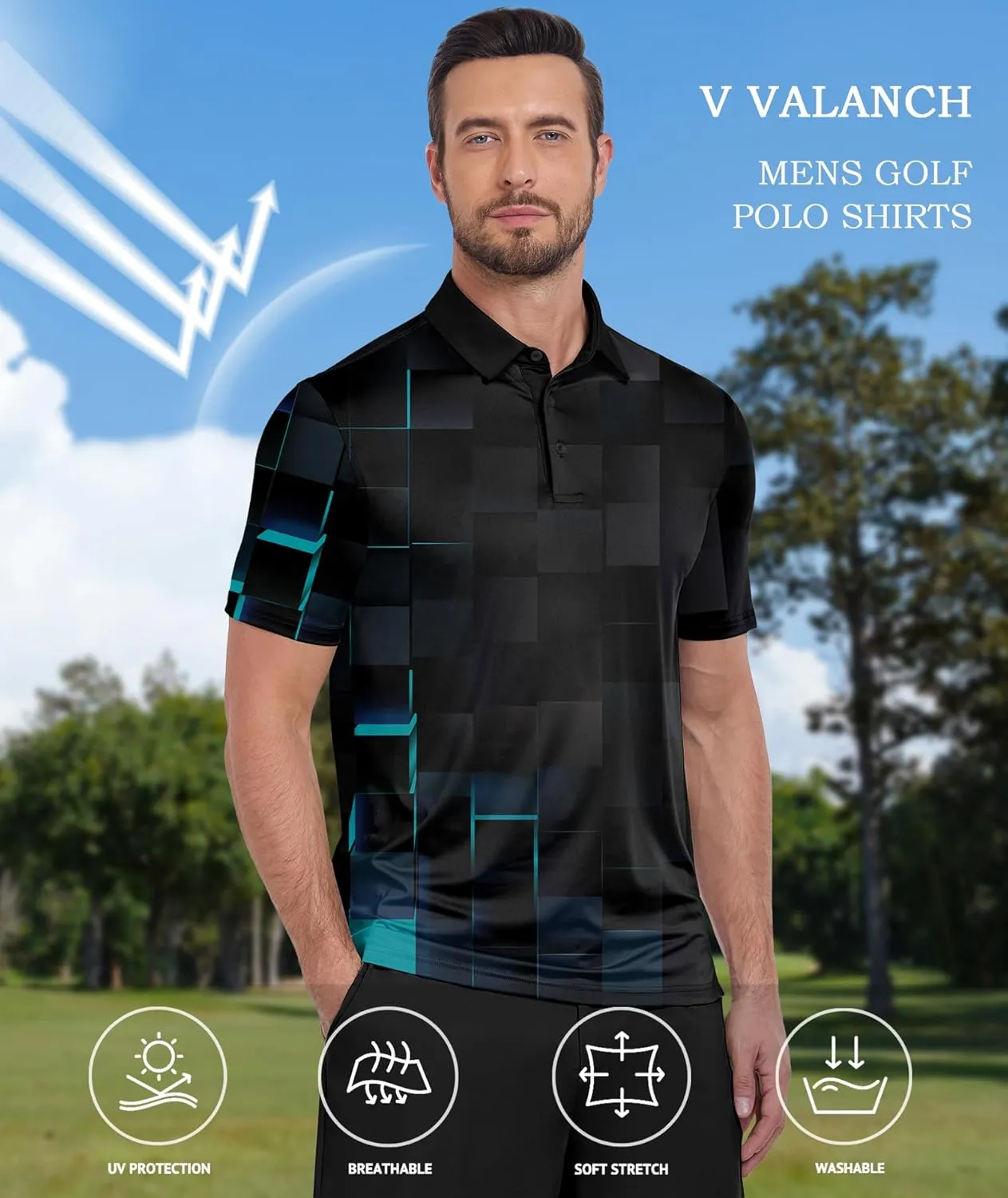 V VALANCH Mens Polo Shirts Short Sleeve Moisture Wicking Golf Tennis Polo Casual Shirts